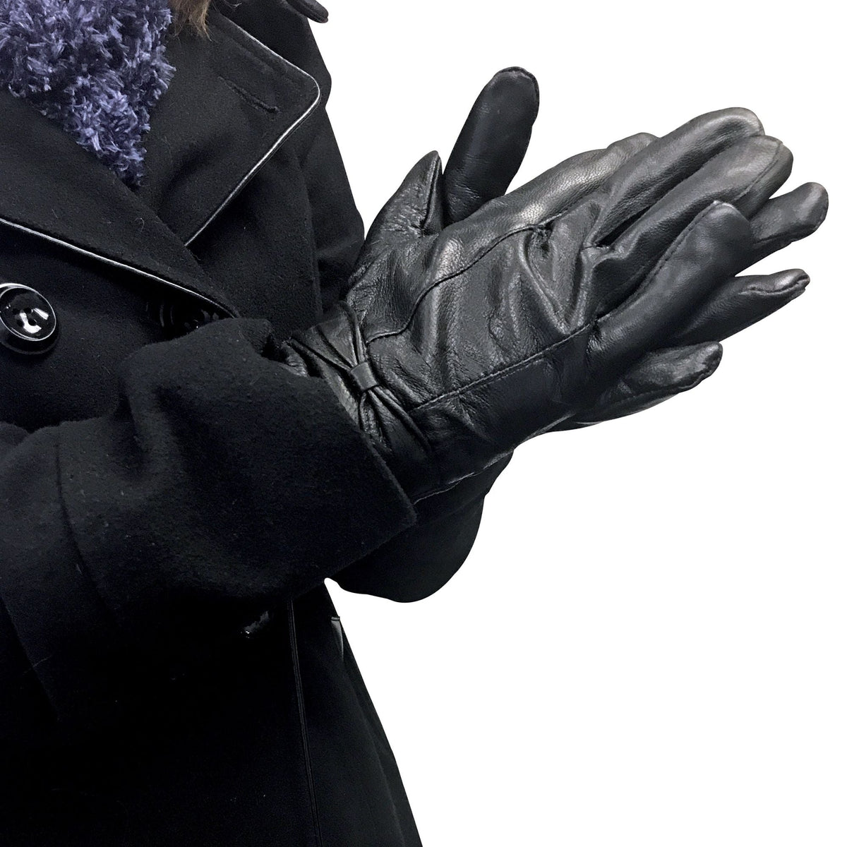 Ladies Fleece Lined Warm Leather Gloves with Bow