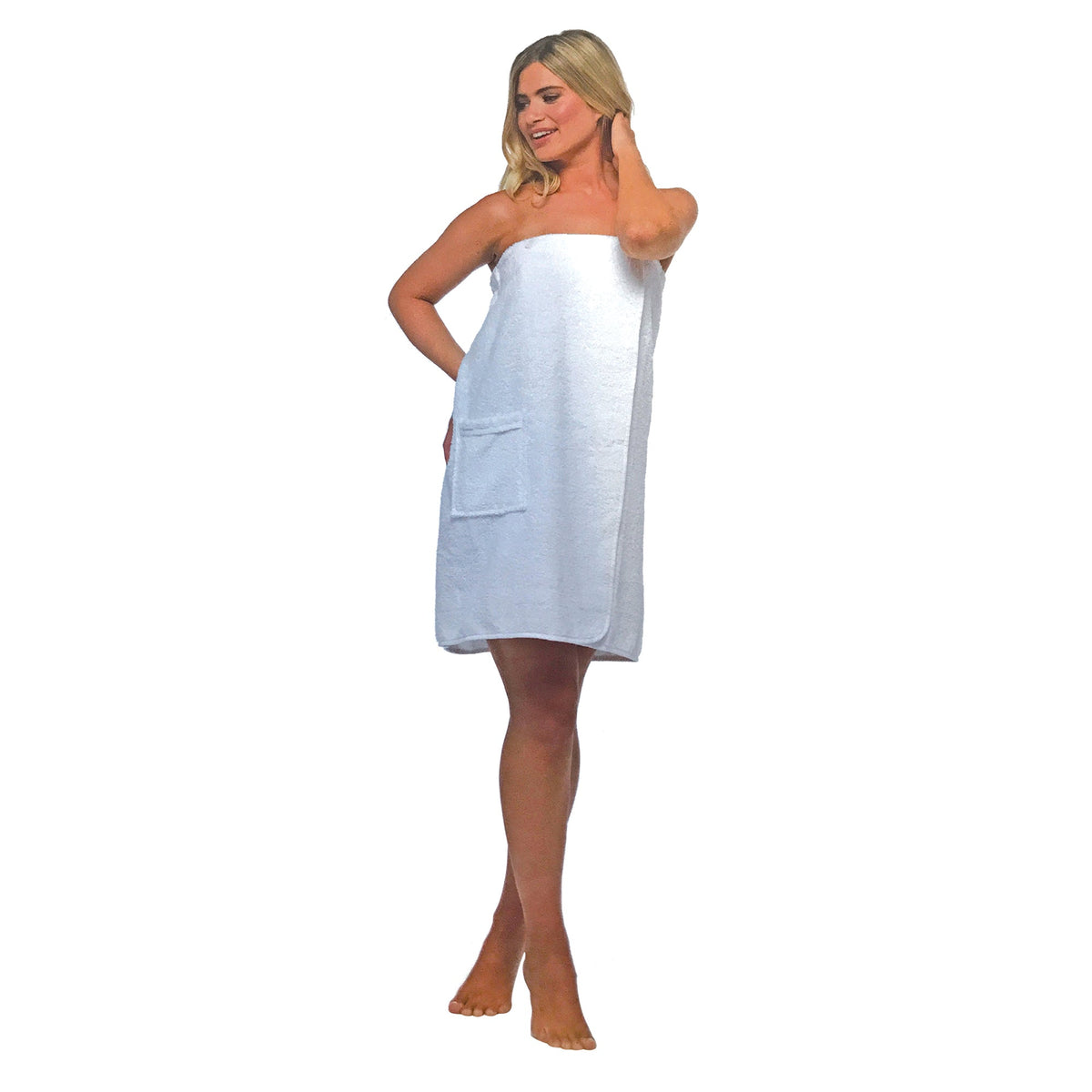 Ladies 100% Cotton Terry Cloth Spa Bath Towel Wrap Dress with Pocket