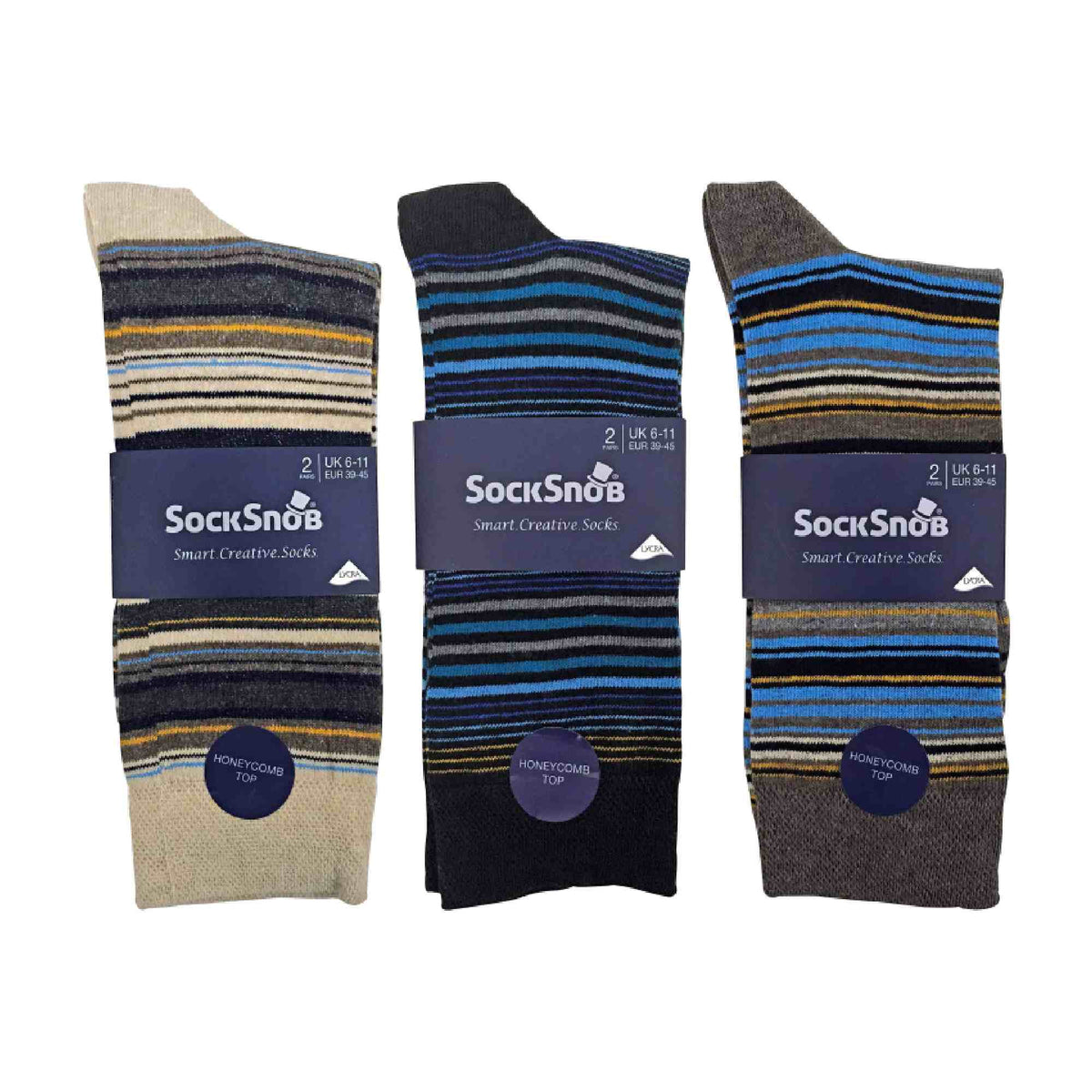 6 Pack Mens Colourful Striped Patterned Dress Cotton Socks