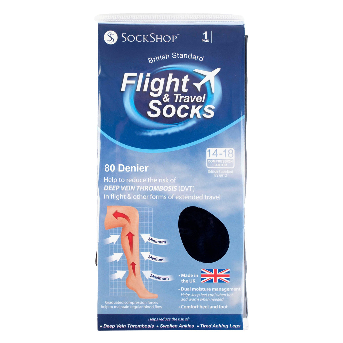 1 Pack Mens 18 mmHg Graduated Compression Travel Flight Socks for DVT