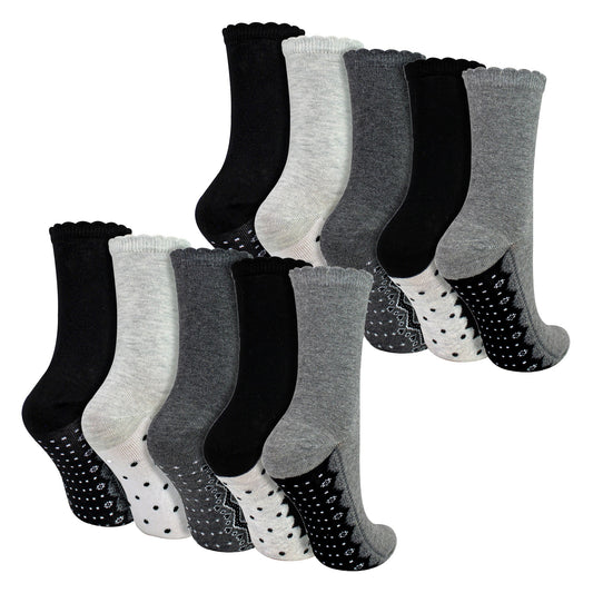 10 Pairs Ladies Lace Effect Footbed Socks - Soft Cotton Rich Everyday Socks
