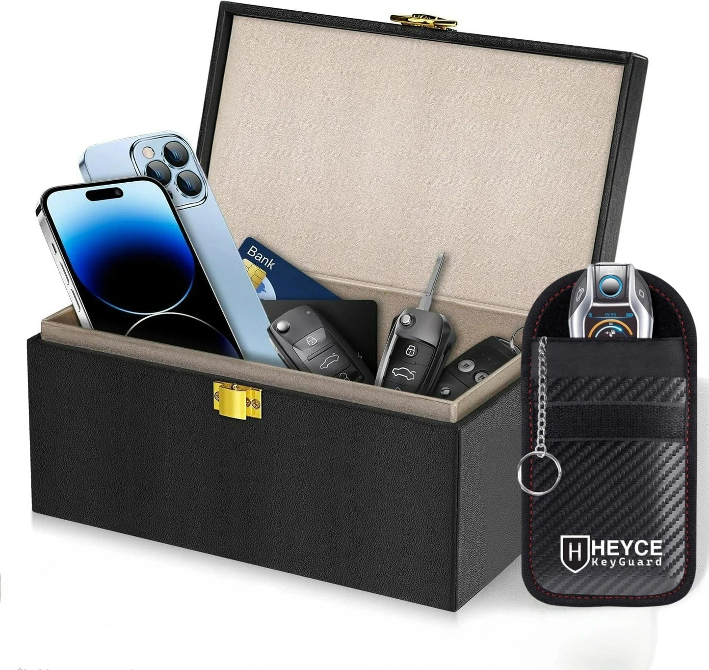 SignalSafe Signal blocking Faraday Box and Pouch in a Pack, Keyless Entry Car Key Safe Protector