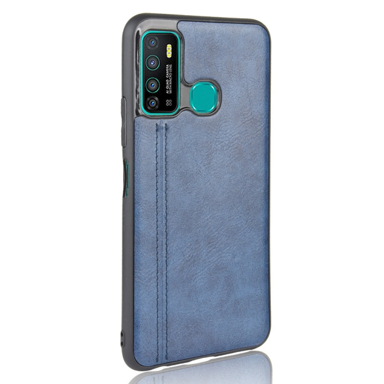 For Infinix Hot 9 Shockproof Sewing Cow Pattern Skin Texture PC + PU + TPU Case(Blue)