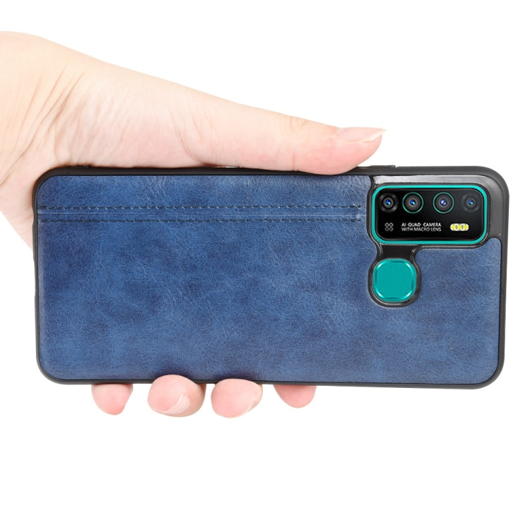 For Infinix Hot 9 Shockproof Sewing Cow Pattern Skin Texture PC + PU + TPU Case(Blue)