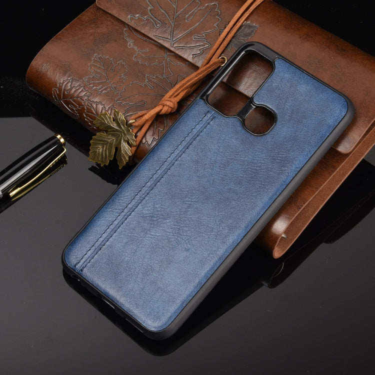 For Infinix Hot 9 Shockproof Sewing Cow Pattern Skin Texture PC + PU + TPU Case(Blue)