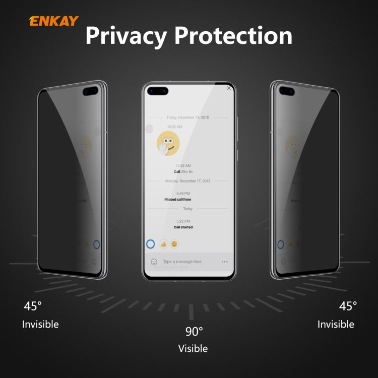 For HUAWEI P40 ENKAY Hat-Prince 0.26mm 9H 6D Privacy Anti-spy Full Screen Tempered Glass Film