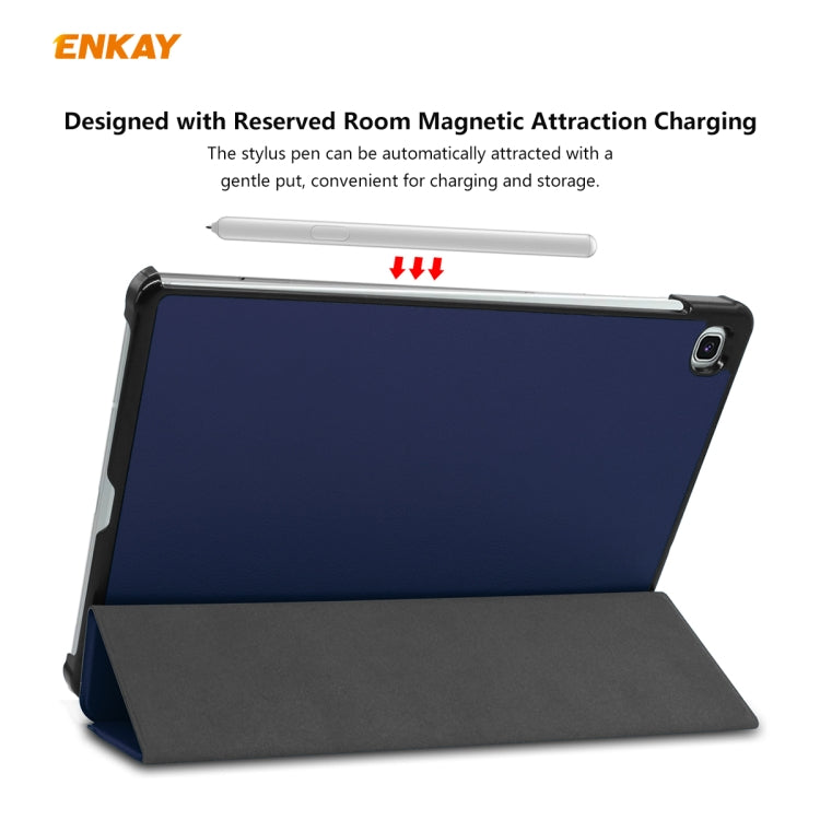 For Samsung Galaxy Tab S6 Lite P610 / P615 / Tab S6 Lite 2022 / P613 / P619 ENKAY 3-Fold Plastic Leather Smart Tablet Case(Dark Blue)