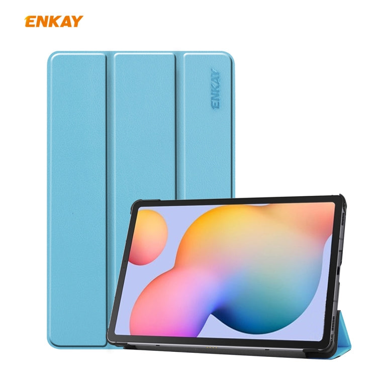 For Samsung Galaxy Tab S6 Lite P610 / P615 / Tab S6 Lite 2022 / P613 / P619 ENKAY 3-Fold Plastic Leather Smart Tablet Case(Light Blue)