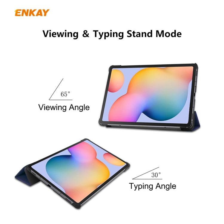 For Samsung Galaxy Tab S6 Lite P610 / P615 / Tab S6 Lite 2022 / P613 / P619 ENKAY 3-Fold Plastic Leather Smart Tablet Case(Light Blue)