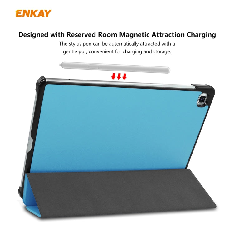 For Samsung Galaxy Tab S6 Lite P610 / P615 / Tab S6 Lite 2022 / P613 / P619 ENKAY 3-Fold Plastic Leather Smart Tablet Case(Light Blue)