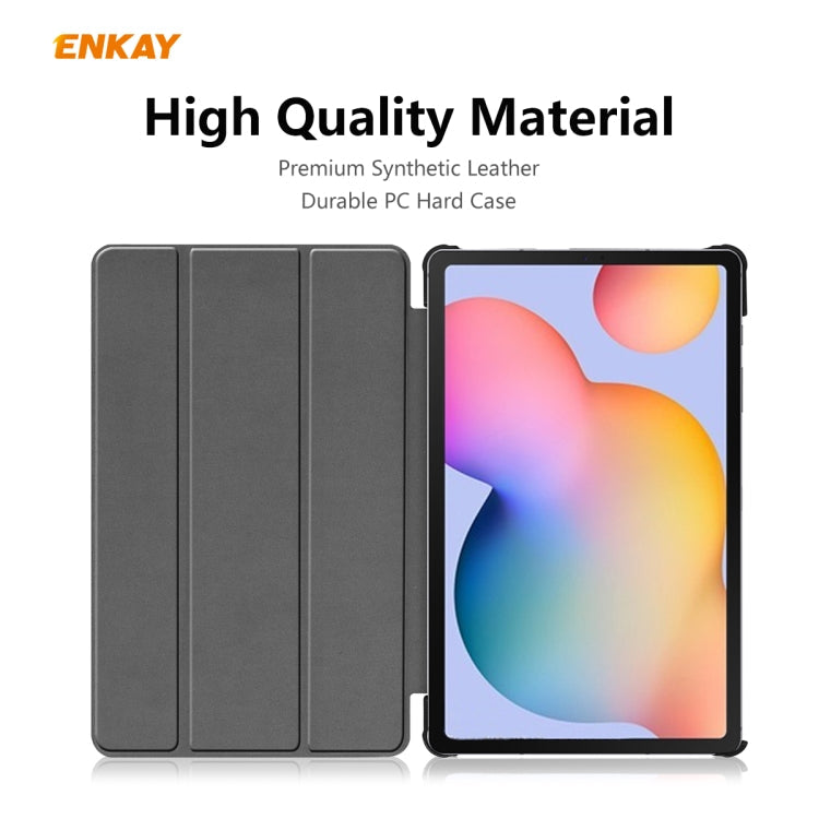 For Samsung Galaxy Tab S6 Lite P610 / P615 / Tab S6 Lite 2022 / P613 / P619 ENKAY 3-Fold Plastic Leather Smart Tablet Case(Grey)