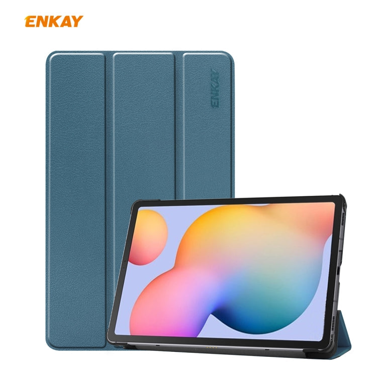 For Samsung Galaxy Tab S6 Lite P610 / P615 / Tab S6 Lite 2022 / P613 / P619 ENKAY 3-Fold Plastic Leather Smart Tablet Case(Blackish Green)