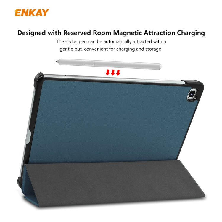 For Samsung Galaxy Tab S6 Lite P610 / P615 / Tab S6 Lite 2022 / P613 / P619 ENKAY 3-Fold Plastic Leather Smart Tablet Case(Blackish Green)