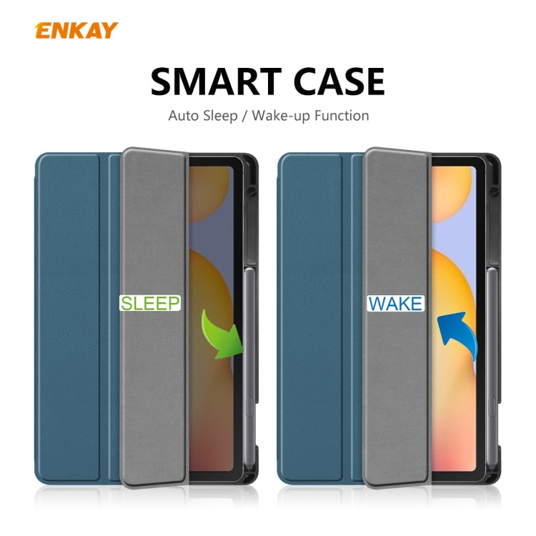 For Samsung Galaxy Tab S6 Lite P610 / P615 / Tab S6 Lite 2022 / P613 / P619 ENKAY Leather Smart Tablet Case with Pen Slot(Grey)