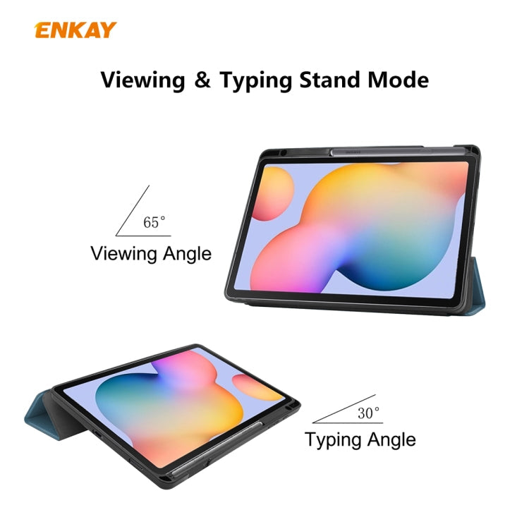 For Samsung Galaxy Tab S6 Lite P610 / P615 / Tab S6 Lite 2022 / P613 / P619 ENKAY Leather Smart Tablet Case with Pen Slot(Grey)