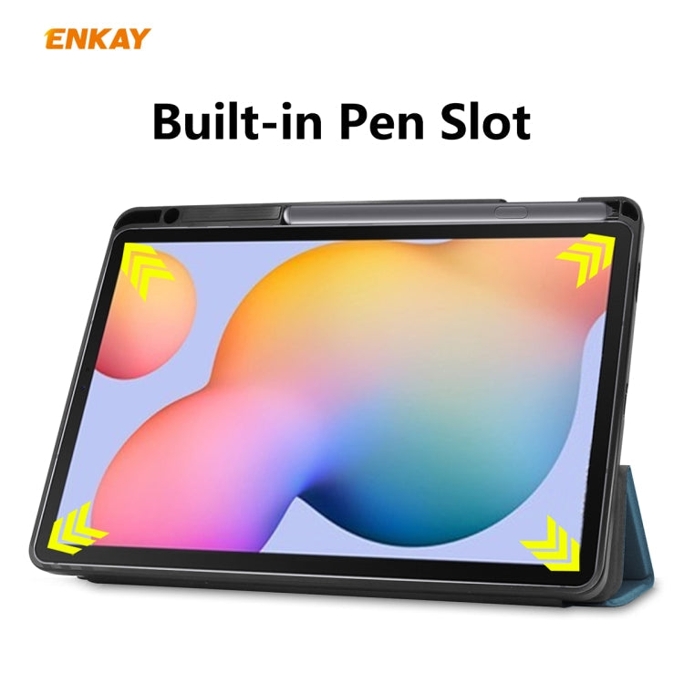 For Samsung Galaxy Tab S6 Lite P610 / P615 / Tab S6 Lite 2022 / P613 / P619 ENKAY Leather Smart Tablet Case with Pen Slot(Grey)