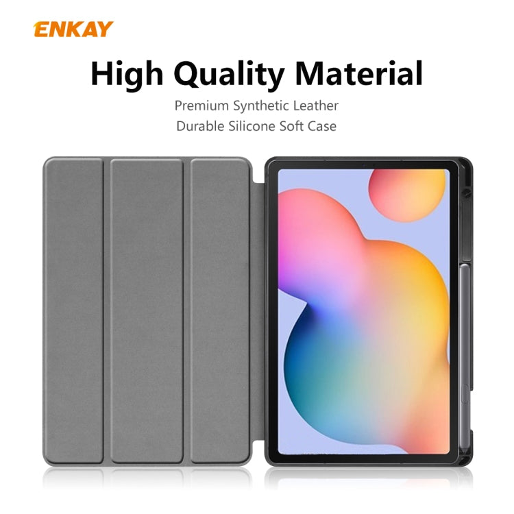 For Samsung Galaxy Tab S6 Lite P610 / P615 / Tab S6 Lite 2022 / P613 / P619 ENKAY Leather Smart Tablet Case with Pen Slot(Grey)