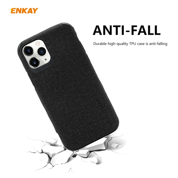 For iPhone 11 Pro ENKAY ENK-PC0322 2 in 1 Business Series Denim Texture PU Leather + TPU Soft Slim CaseCover ＆ 0.26mm 9H 2.5D Tempered Glass Film(Black)