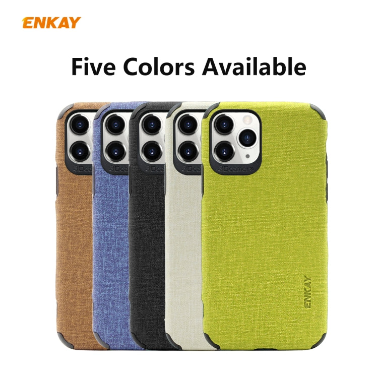 For iPhone 11 Pro ENKAY ENK-PC0322 2 in 1 Business Series Denim Texture PU Leather + TPU Soft Slim CaseCover ＆ 0.26mm 9H 2.5D Tempered Glass Film(Brown)