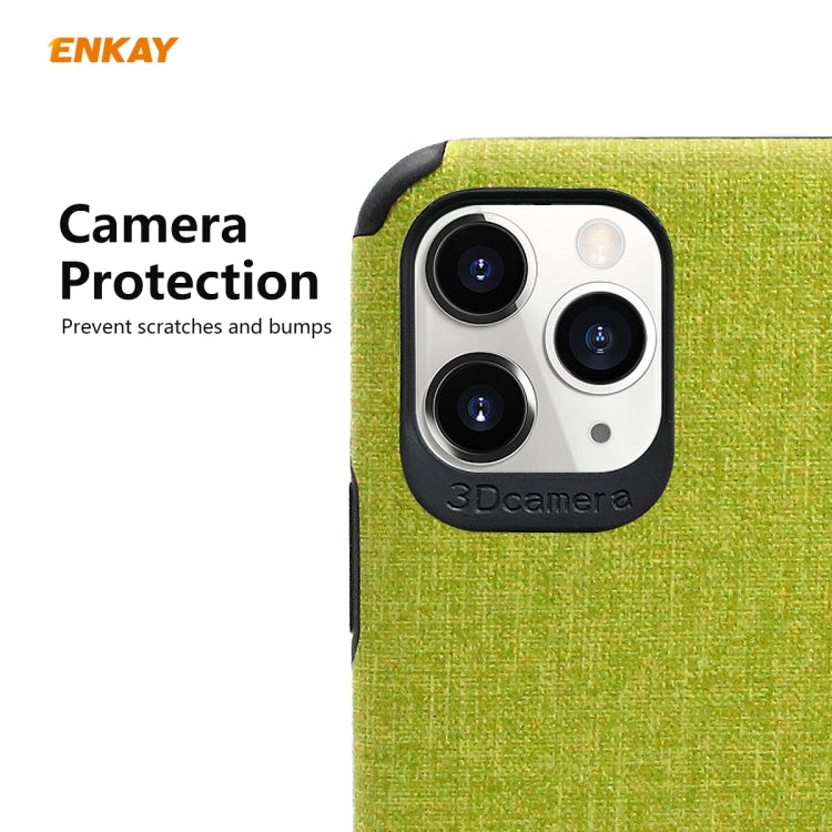 For iPhone 11 Pro ENKAY ENK-PC0322 2 in 1 Business Series Denim Texture PU Leather + TPU Soft Slim CaseCover ＆ 0.26mm 9H 2.5D Tempered Glass Film(Brown)