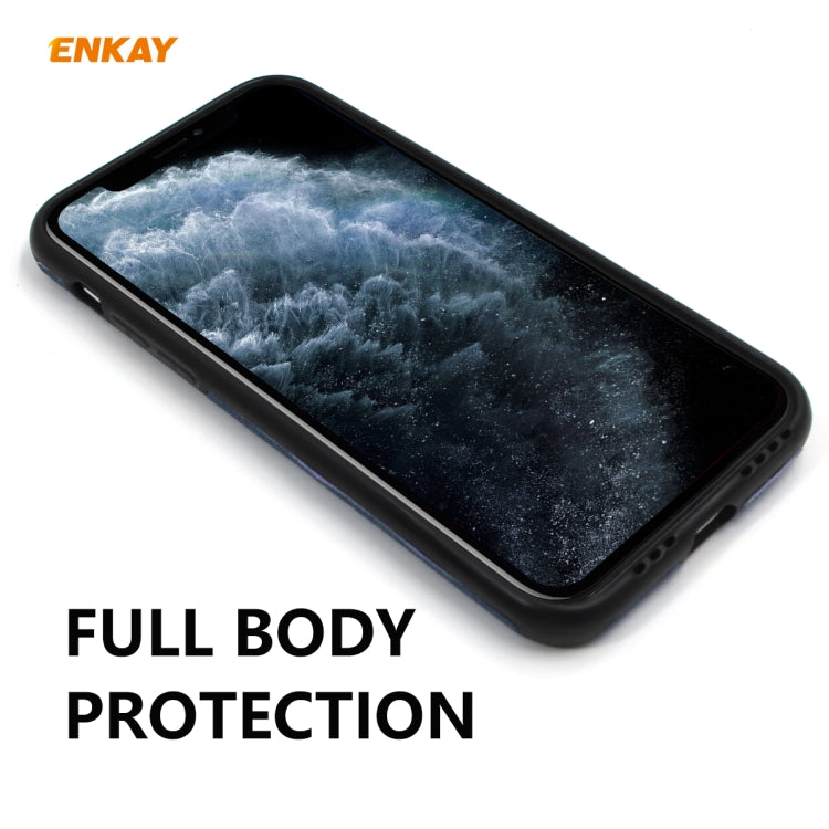 For iPhone 11 Pro ENKAY ENK-PC0322 2 in 1 Business Series Denim Texture PU Leather + TPU Soft Slim CaseCover ＆ 0.26mm 9H 2.5D Tempered Glass Film(Brown)
