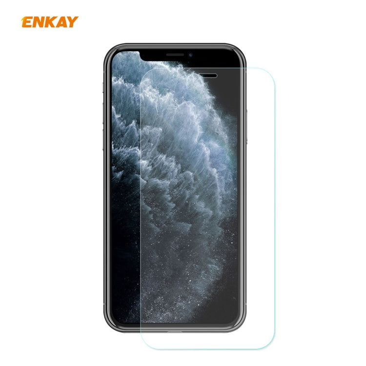 For iPhone 11 Pro ENKAY ENK-PC0322 2 in 1 Business Series Denim Texture PU Leather + TPU Soft Slim CaseCover ＆ 0.26mm 9H 2.5D Tempered Glass Film(Brown)