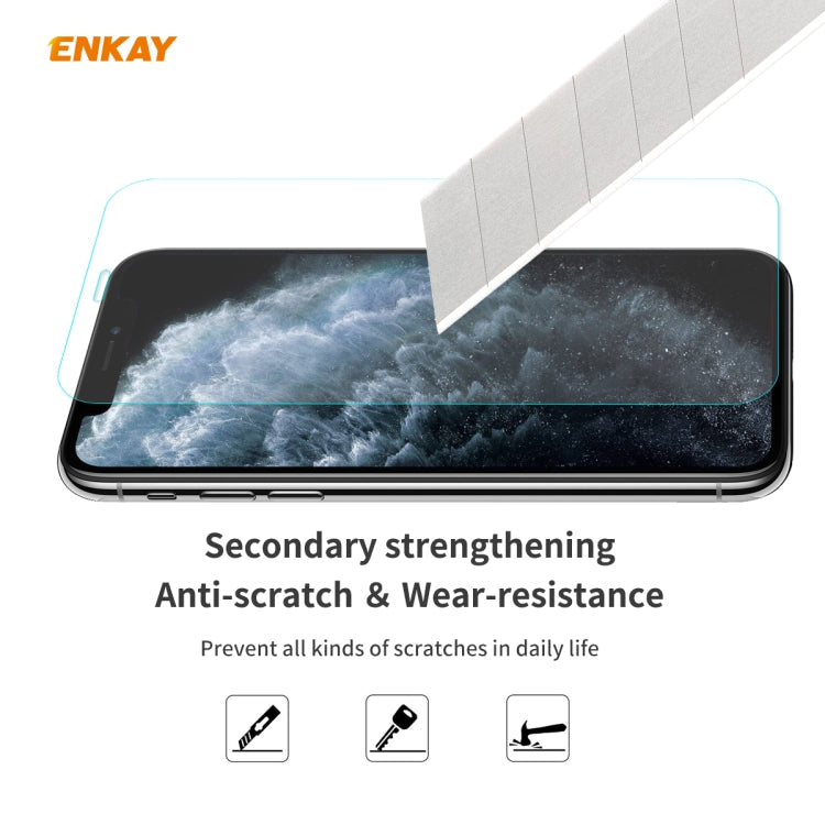 For iPhone 11 Pro ENKAY ENK-PC0322 2 in 1 Business Series Denim Texture PU Leather + TPU Soft Slim CaseCover ＆ 0.26mm 9H 2.5D Tempered Glass Film(Brown)