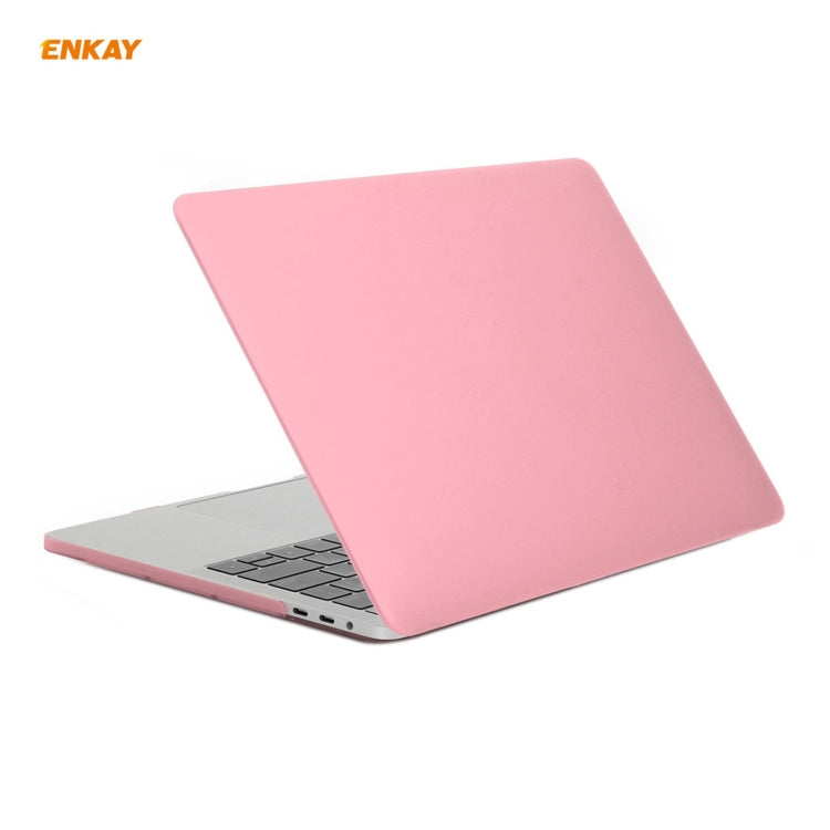 ENKAY 3 in 1 Matte Laptop Protective Case + EU Version TPU Keyboard Film + Anti-dust Plugs Set for MacBook Pro 13.3 inch A1706 / A1989 / A2159 (with Touch Bar)(Pink)