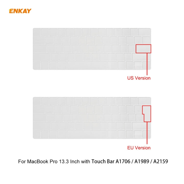 ENKAY 3 in 1 Matte Laptop Protective Case + EU Version TPU Keyboard Film + Anti-dust Plugs Set for MacBook Pro 13.3 inch A1706 / A1989 / A2159 (with Touch Bar)(Pink)