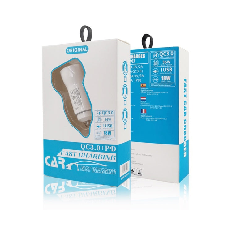 P21 Portable PD 20W  QC 3.0 18W Dual Ports Fast Car Charger(White)