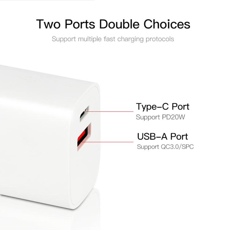 CS-20W Mini Portable PD3.0 + QC3.0 Dual Ports Fast Charger with 3A USB to 8 Pin Data Cable, Charger + USB to 8 Pin Cable