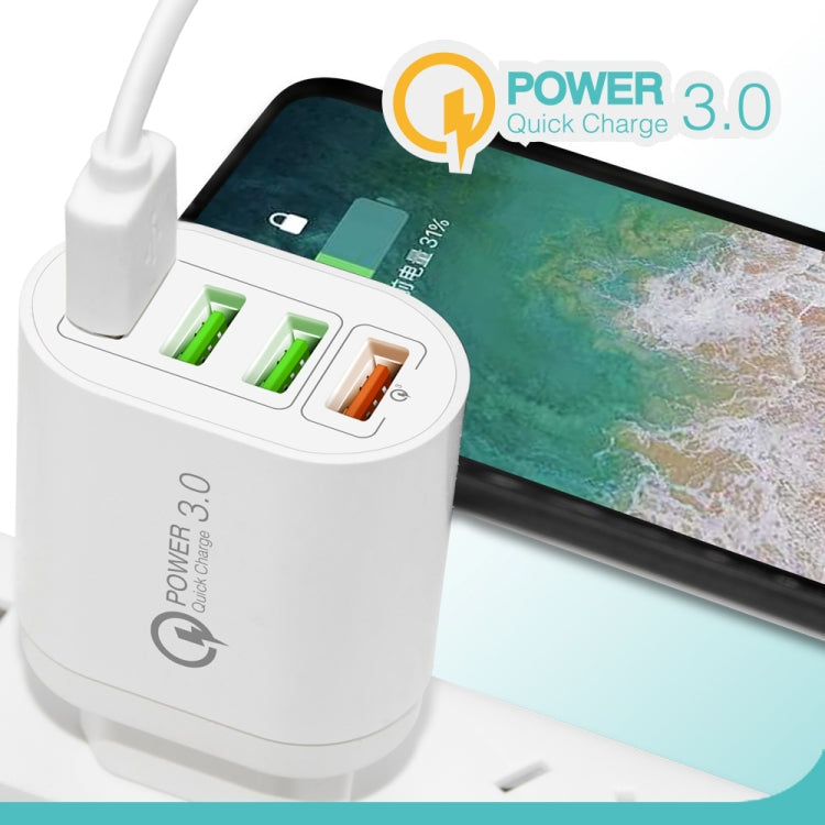 QC-04 QC3.0 + 3 x USB2.0 Multi-ports Charger with 3A USB to Type-C Data Cable, US Plug(Black)