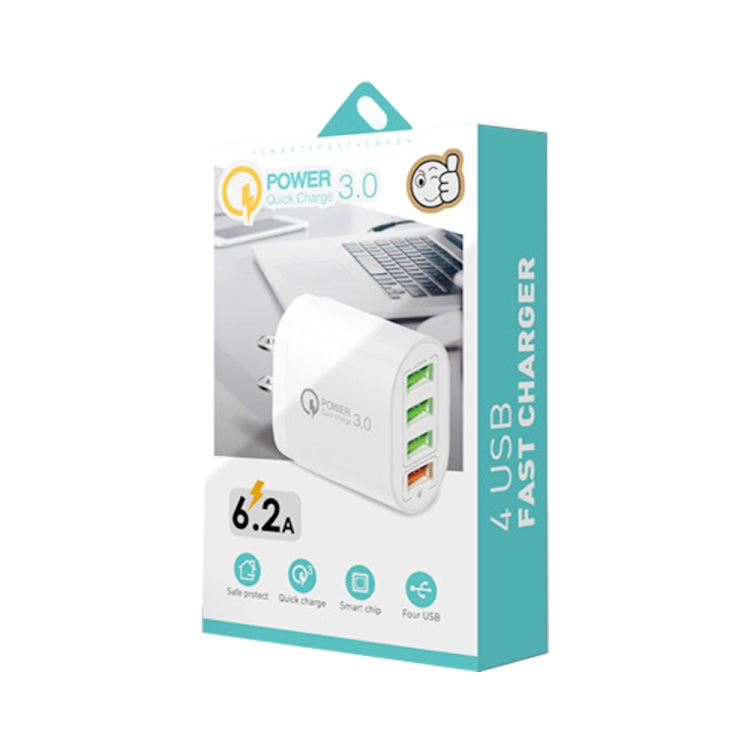 QC-04 QC3.0 + 3 x USB2.0 Multi-ports Charger with 3A USB to Type-C Data Cable, US Plug(Black)