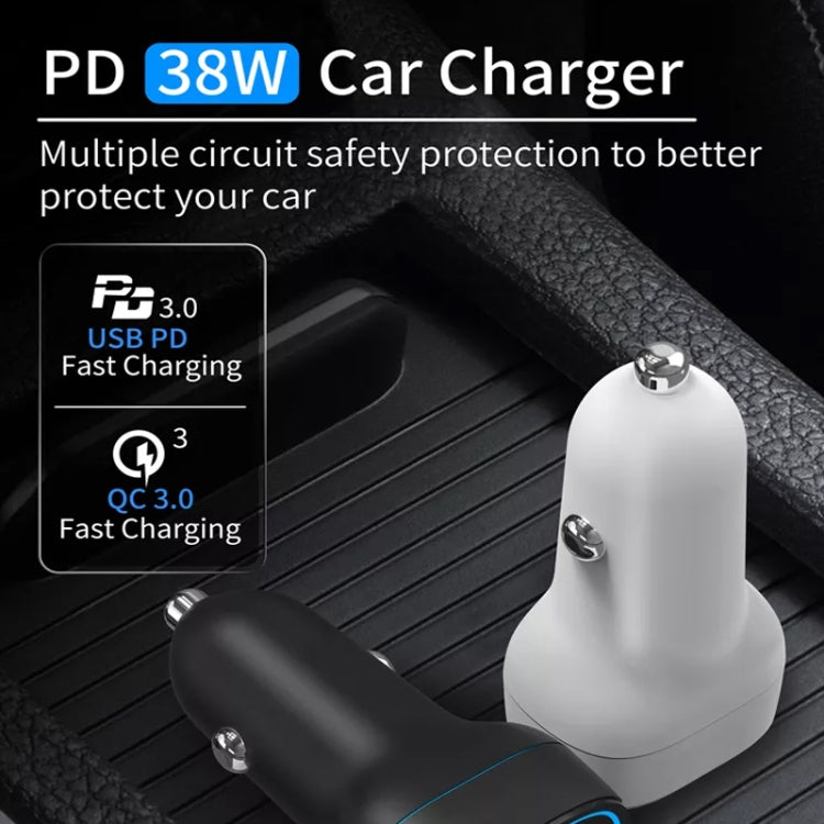 38W PD20W  QC3.0 USB Car Charger with Type-C to Type-C Data Cable, Length: 1m(White)