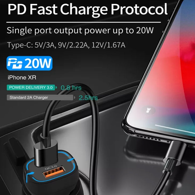 38W PD20W  QC3.0 USB Car Charger with Type-C to Type-C Data Cable, Length: 1m(White)