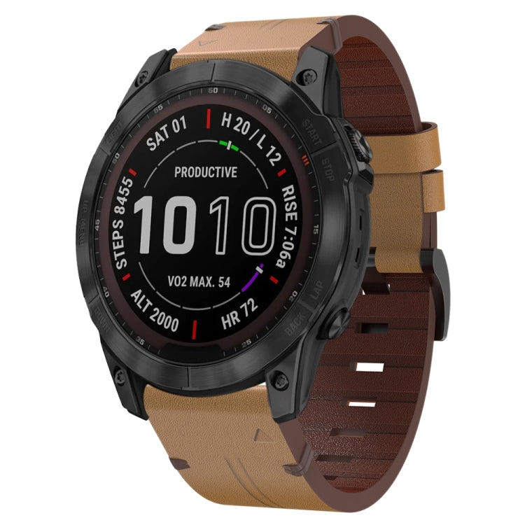 26mm Leather Steel Buckle Watch Band, For Garmin Fenix 5X Plus, For Garmin Enduro 2, For Garmin Fenix 6X Pro, For Garmin Fenix 7X, For Garmin Fenix 3 HR, For Garmin Enduro, For Garmin Fenix 6X Sapphire, For Garmin Fenix 7X Solar