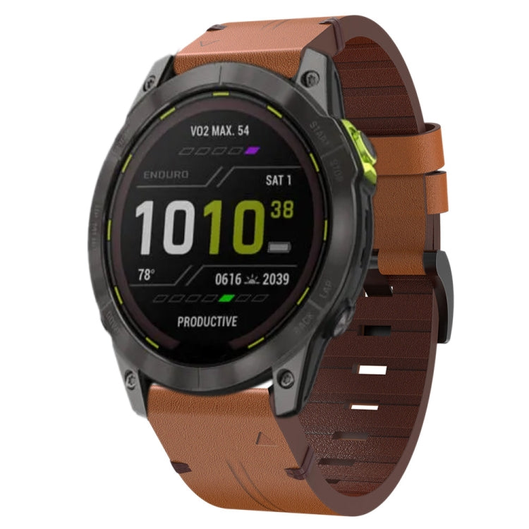 26mm Leather Steel Buckle Watch Band, For Garmin Fenix 5X Plus, For Garmin Enduro 2, For Garmin Fenix 6X Pro, For Garmin Fenix 7X, For Garmin Fenix 3 HR, For Garmin Enduro, For Garmin Fenix 6X Sapphire, For Garmin Fenix 7X Solar