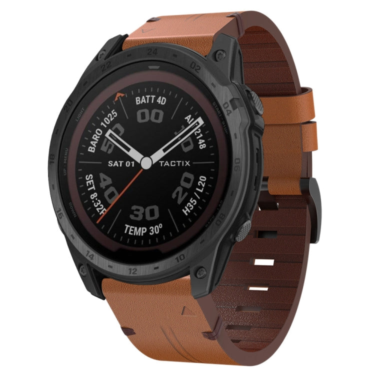 26mm Leather Steel Buckle Watch Band, For Garmin Descent MK 2, For Garmin Tactix 7, For Garmin Fenix 6X, For Garmin Fenix 5X Sapphire, For Garmin Tactix Delta, For Garmin Descent MK 2i, For Garmin Tactix 7 Pro, For Garmin Fenix 3