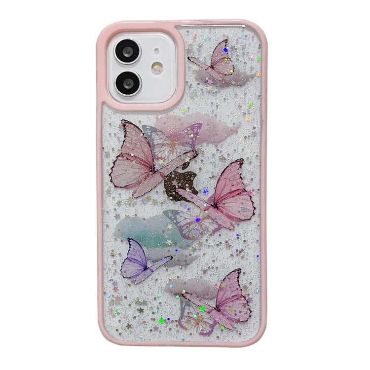 For iPhone 11 Pro Max Color Butterfly Glitter Epoxy TPU Phone Case(Pink)