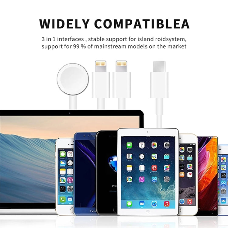 For Apple Watch Series & iPhone 3 in 1 Type-C Magnetic Charging Cable 4ft/1.2m
