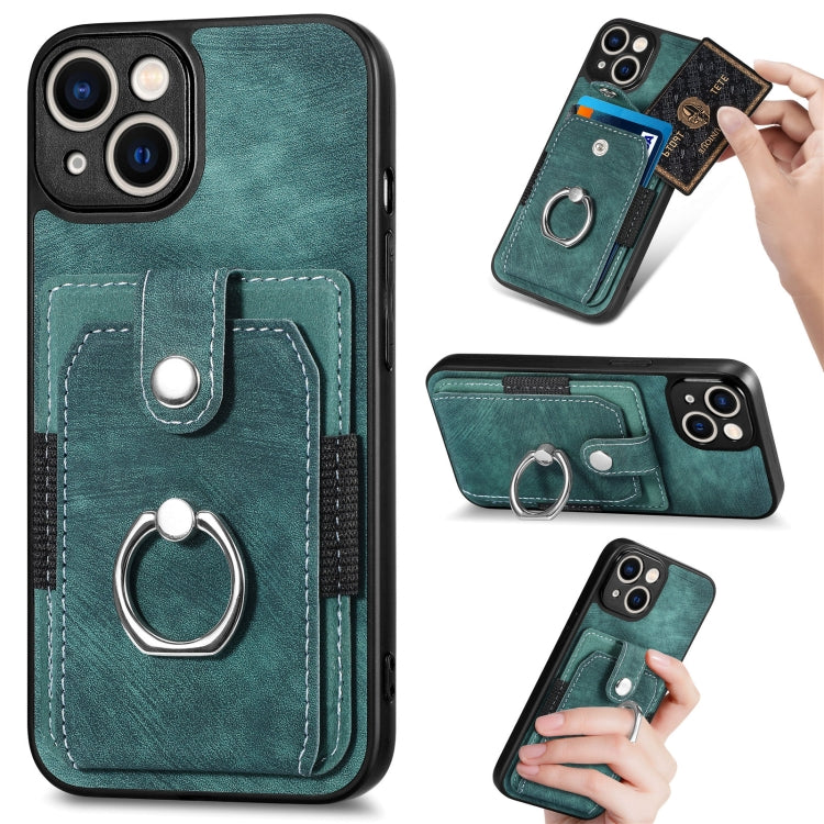 Retro Skin-feel Ring Card Wallet Phone Case, For iPhone 14, For iPhone 14 Plus, For iPhone 14 Pro, For iPhone 14 Pro Max