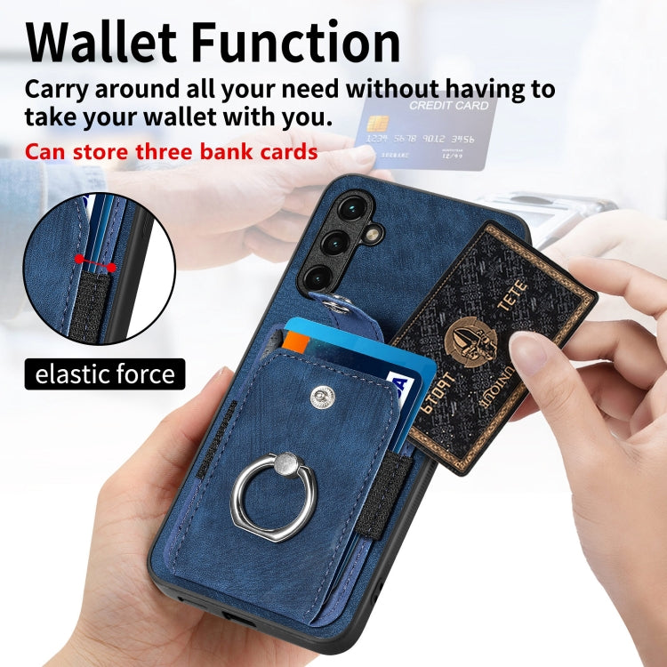 For Samsung Galaxy A14 5G Retro Skin-feel Ring Card Wallet Phone Case(Green)
