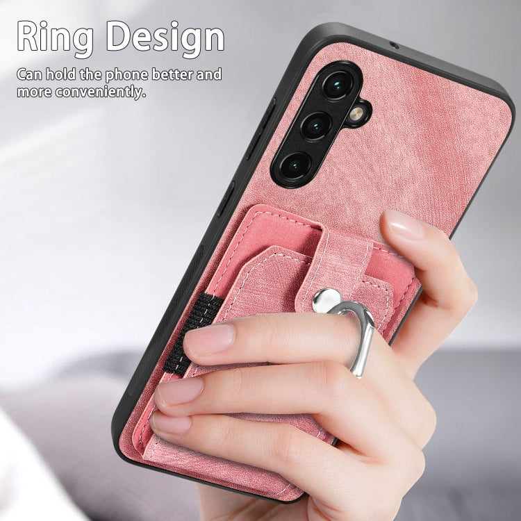 For Samsung Galaxy A14 5G Retro Skin-feel Ring Card Wallet Phone Case(Pink)