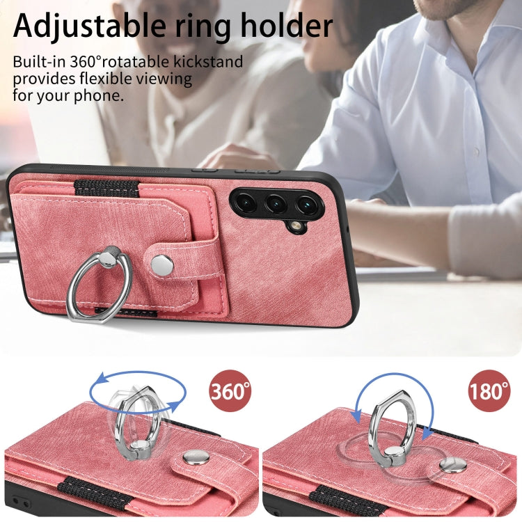 For Samsung Galaxy A14 5G Retro Skin-feel Ring Card Wallet Phone Case(Pink)