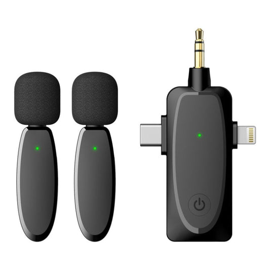 One by Two 3 in 1 Mini Wireless Lavalier Microphones for iPhone / Android / Camera with Noise Reduction Function