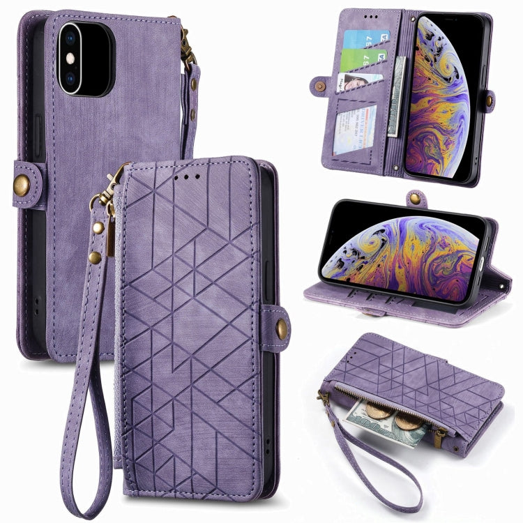 Geometric Zipper Wallet Side Buckle Leather Phone Case, For iPhone 11, For iPhone 11 Pro, For iPhone X / XS, For iPhone XR