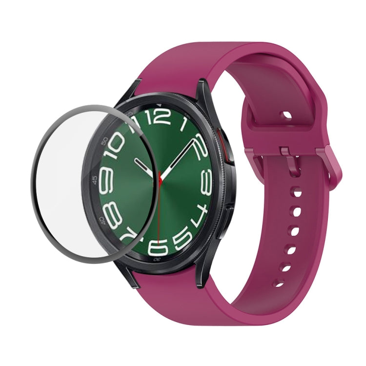 JUNSUNMAY Silicone Adjustable Strap + Full Coverage PMMA Screen Protector Kit, For Samsung Galaxy Watch6 Classic 43mm