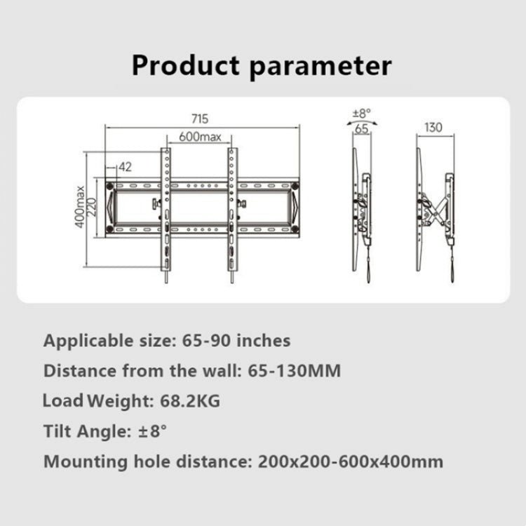 NB DF80-T Angle Adjustable Television Holder Universal 65-90 inch TV Wall Mount Bracket, DF80-T