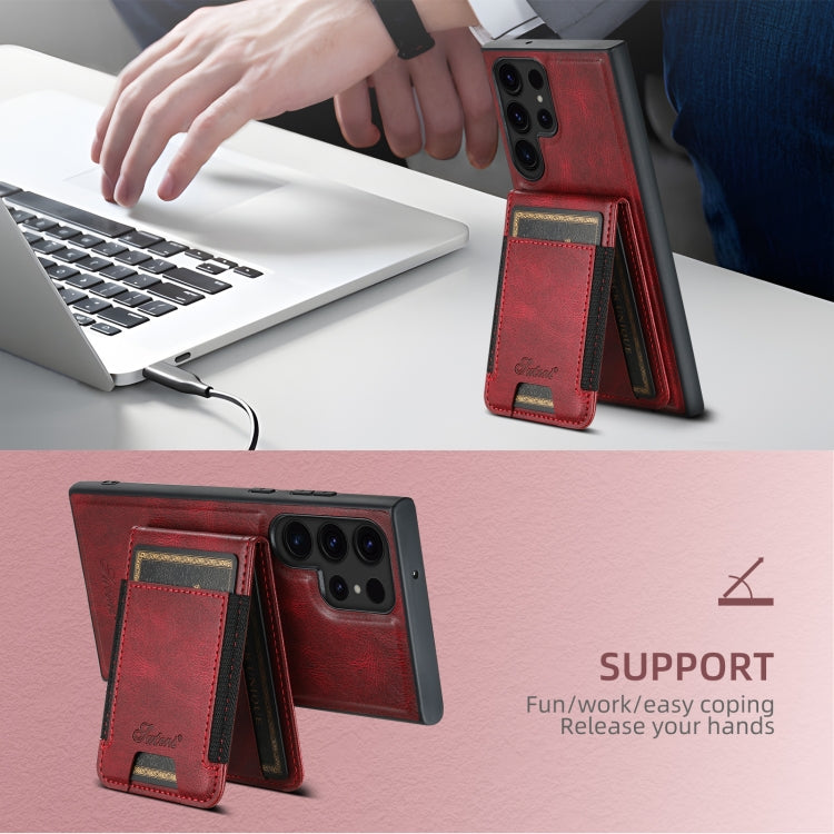 For Samsung Galaxy S24+ 5G Suteni H17 Oil Eax Leather MagSafe Detachable Wallet Phone Case(Red)