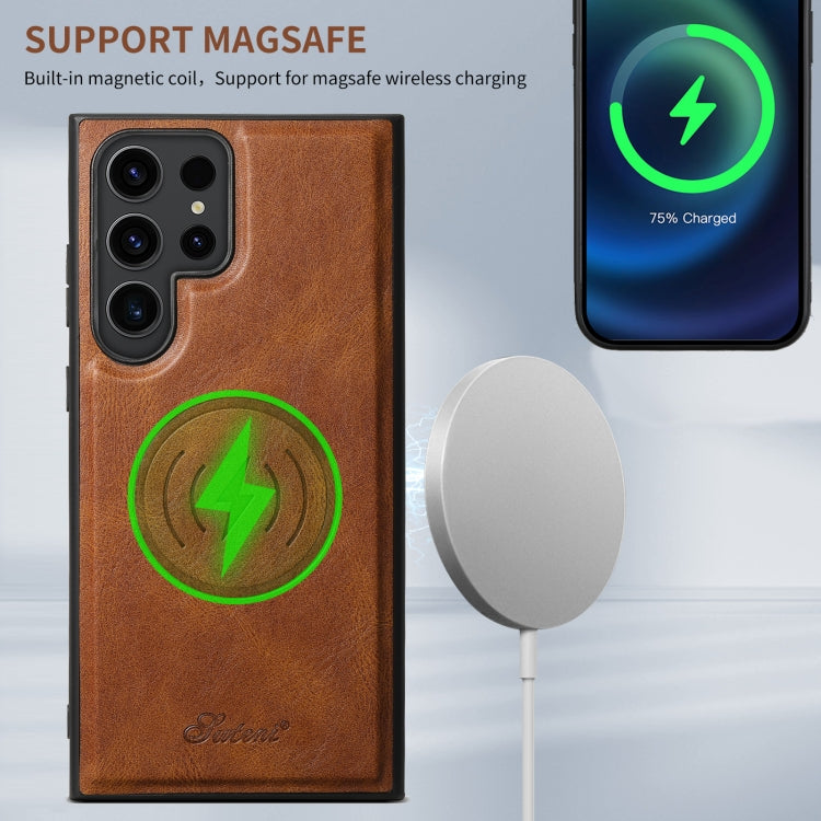 For Samsung Galaxy S22+ 5G Suteni H17 Oil Eax Leather MagSafe Detachable Wallet Phone Case(Brown)